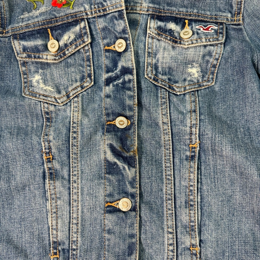 Y2K Hollister Embroidered Floral Denim Jacket Medium - Picture 7 of 8